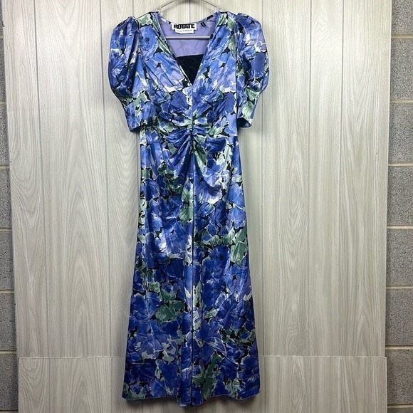 Dresses & Skirts - ROTATE Birger Christensen Sierina Womes Midi‎ Dress XS Satin Puff Sleeve Blue
